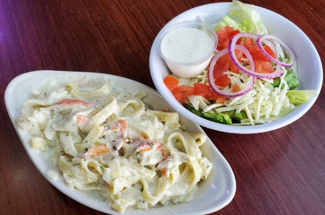 Crab Fettuccine with Salad